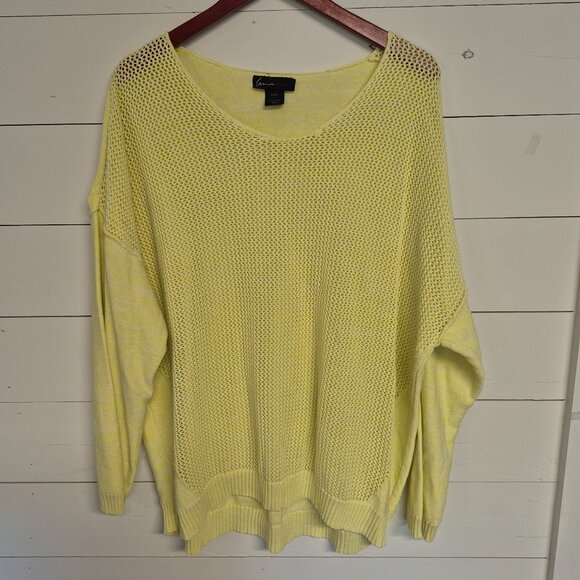 Lane Bryant Yellow Open Knit Lightweight Sweater Womens Size 26/28 100% Cotton - Picture 1 of 7